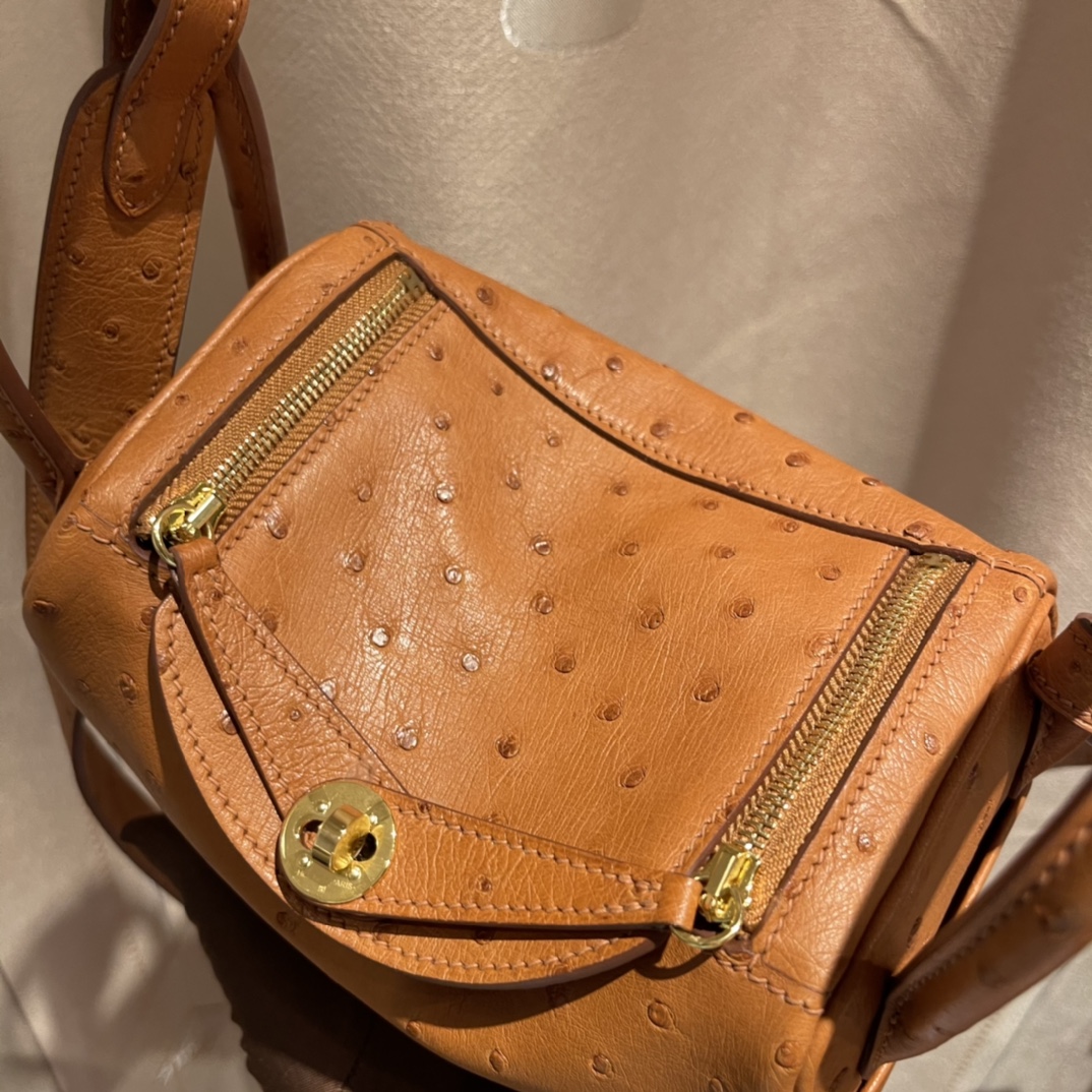 에르메스 미니 린디백 골드브라운 금장 타조가죽